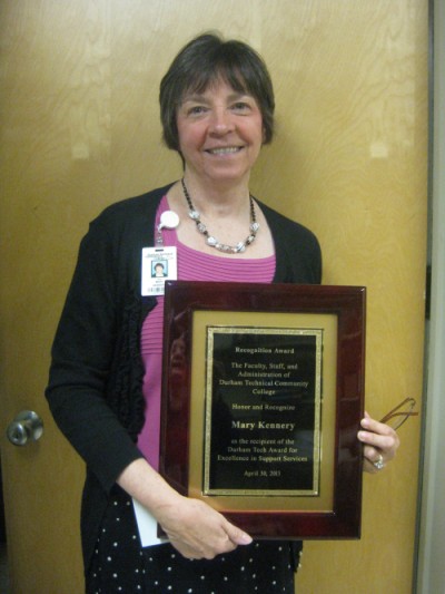 Mary Kennery, Library Technician receives award (photograph by Susan Baker)
